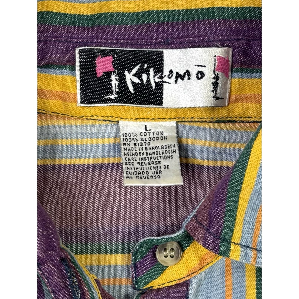 Vintage Kikomo Sleeveless Shirt Women's Large Button Up Striped Purple Orange - Picture 4 of 8